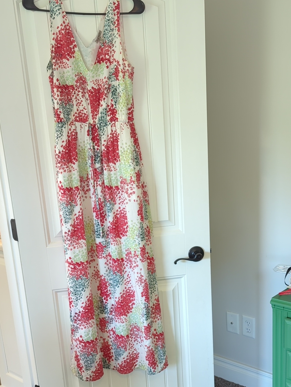 Lucky Brand White Maxi Dress with Red and Green Floral Print